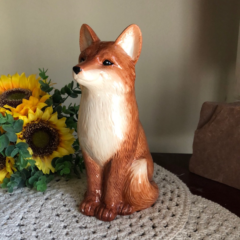 Ceramic Fox Figurine VASE in Brown and Cream - Decorative Home Accent